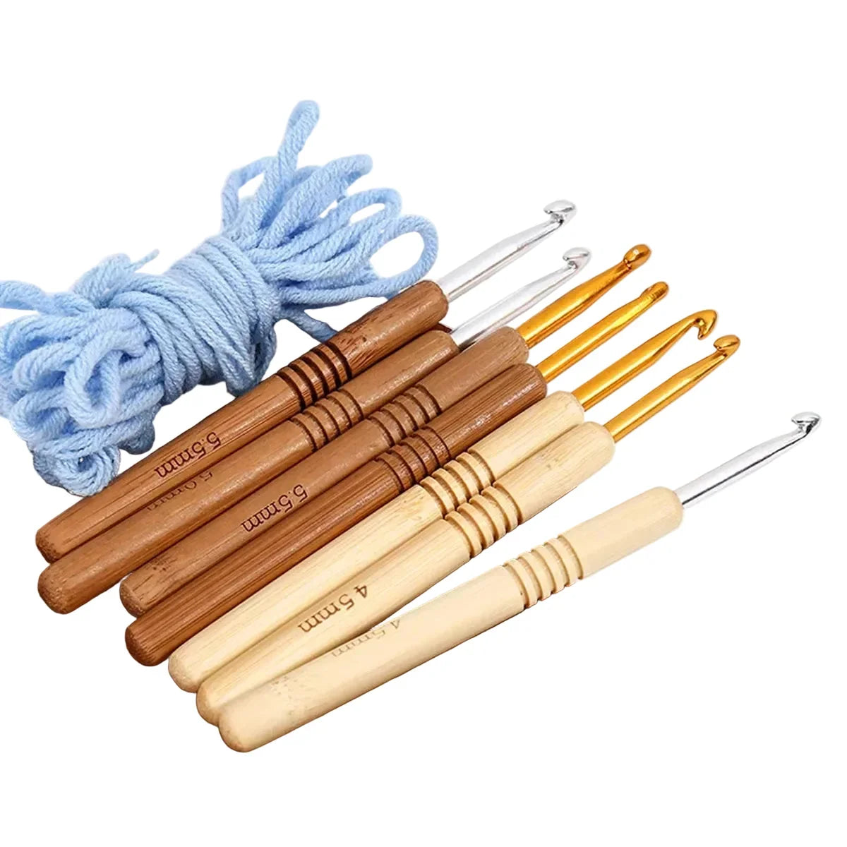 Maschly 9-teiliges Häkelnadel-Set aus Aluminium mit Holzgriff – Nadeln für Stricken und Kreativhobbys