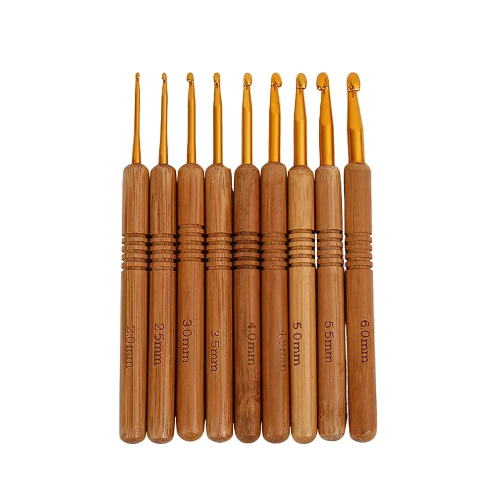 Maschly 9-teiliges Häkelnadel-Set aus Aluminium mit Holzgriff – Nadeln für Stricken und Kreativhobbys