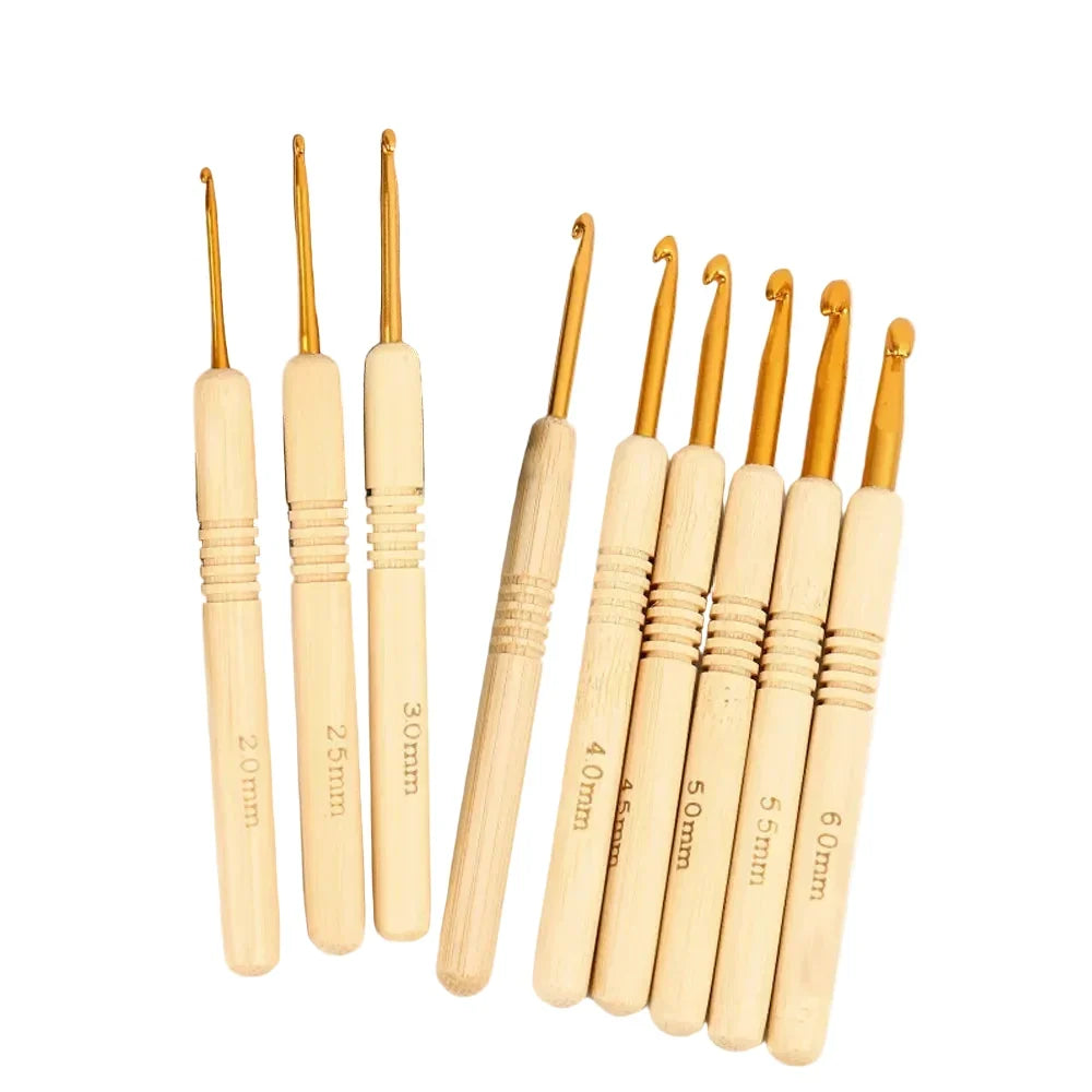 Maschly 9-teiliges Häkelnadel-Set aus Aluminium mit Holzgriff – Nadeln für Stricken und Kreativhobbys