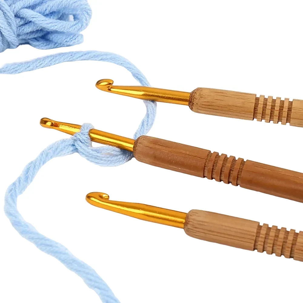 Maschly 9-teiliges Häkelnadel-Set aus Aluminium mit Holzgriff – Nadeln für Stricken und Kreativhobbys