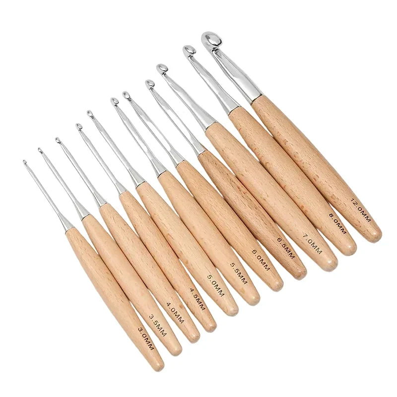 Maschly 11-teiliges Häkelnadel-Set mit Holzgriff – Nadeln für Stricken und Handarbeiten