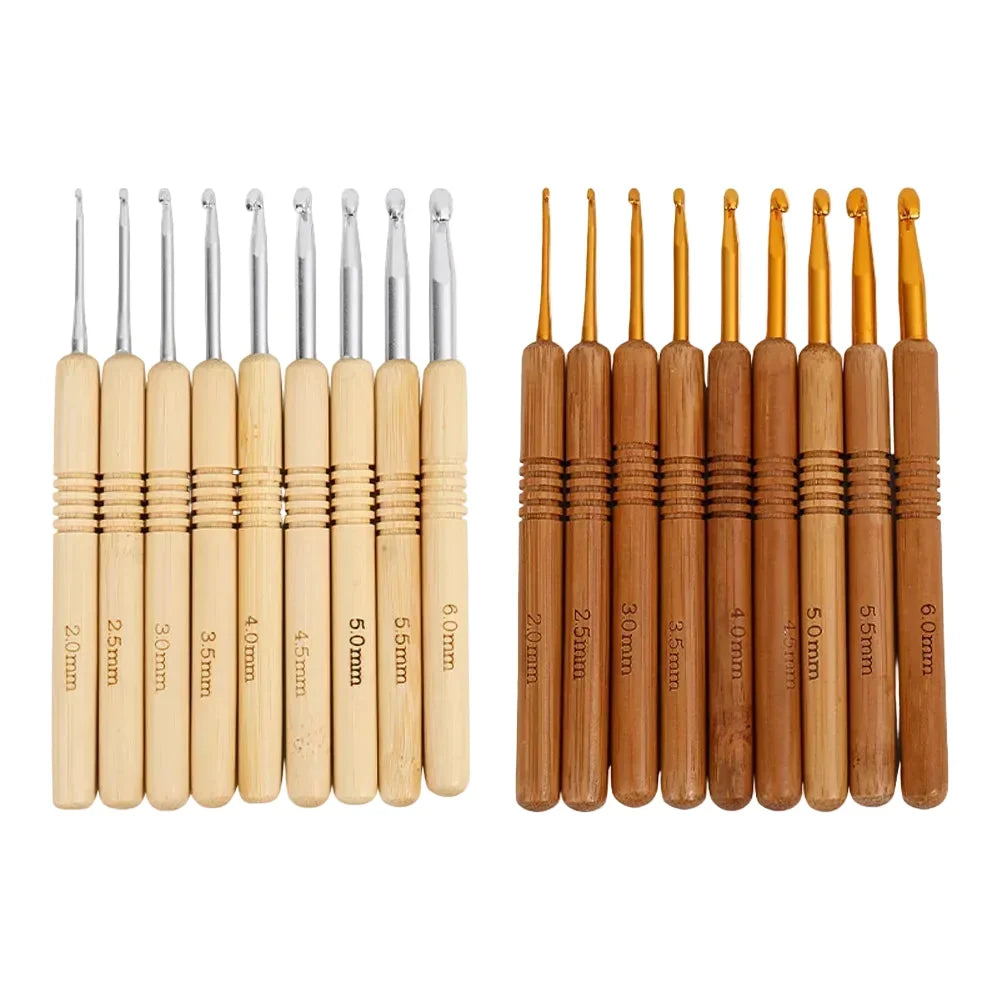 Maschly 9-teiliges Häkelnadel-Set aus Aluminium mit Holzgriff – Nadeln für Stricken und Kreativhobbys