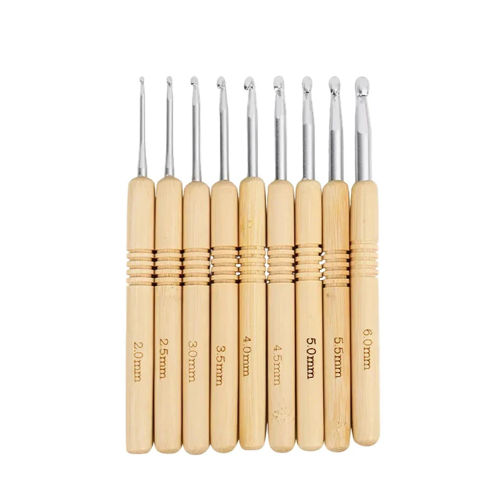 Maschly 9-teiliges Häkelnadel-Set aus Aluminium mit Holzgriff – Nadeln für Stricken und Kreativhobbys