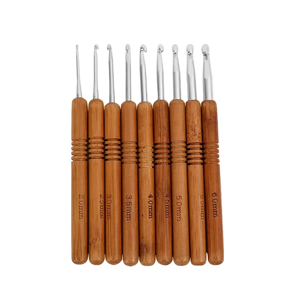 Maschly 9-teiliges Häkelnadel-Set aus Aluminium mit Holzgriff – Nadeln für Stricken und Kreativhobbys
