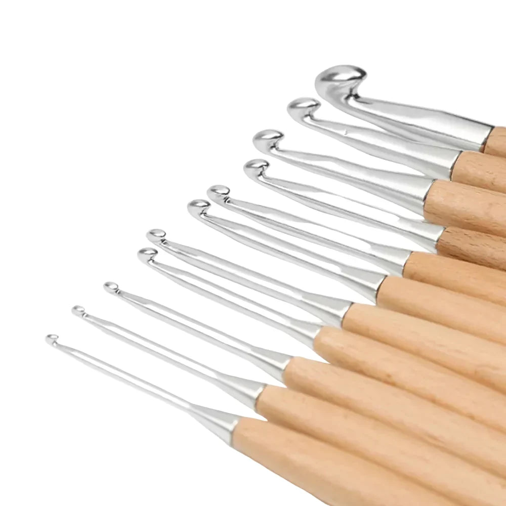 Maschly 11-teiliges Häkelnadel-Set mit Holzgriff – Nadeln für Stricken und Handarbeiten