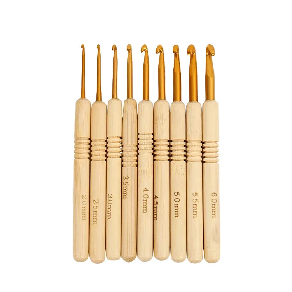 Maschly 9-teiliges Häkelnadel-Set aus Aluminium mit Holzgriff – Nadeln für Stricken und Kreativhobbys